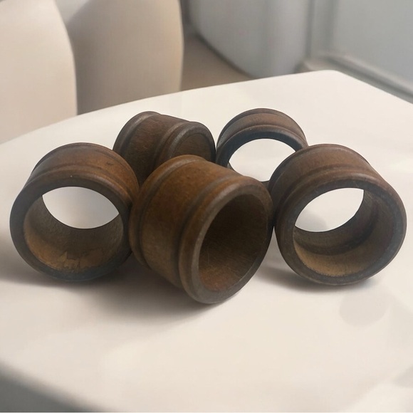 Set of 5 Mid Century Modern Vintage Walnut Wood Napkin Rings Holders MCM - Picture 6 of 7